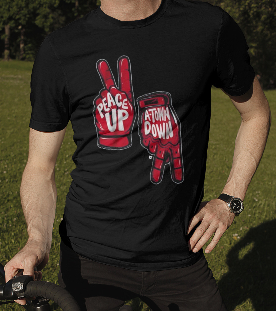 Peace Up A-Town Down Red Gloves Graphic T-Shirt