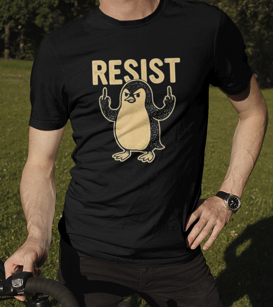 Resist Penguin Middle Finger Protest Symbol T-Shirt