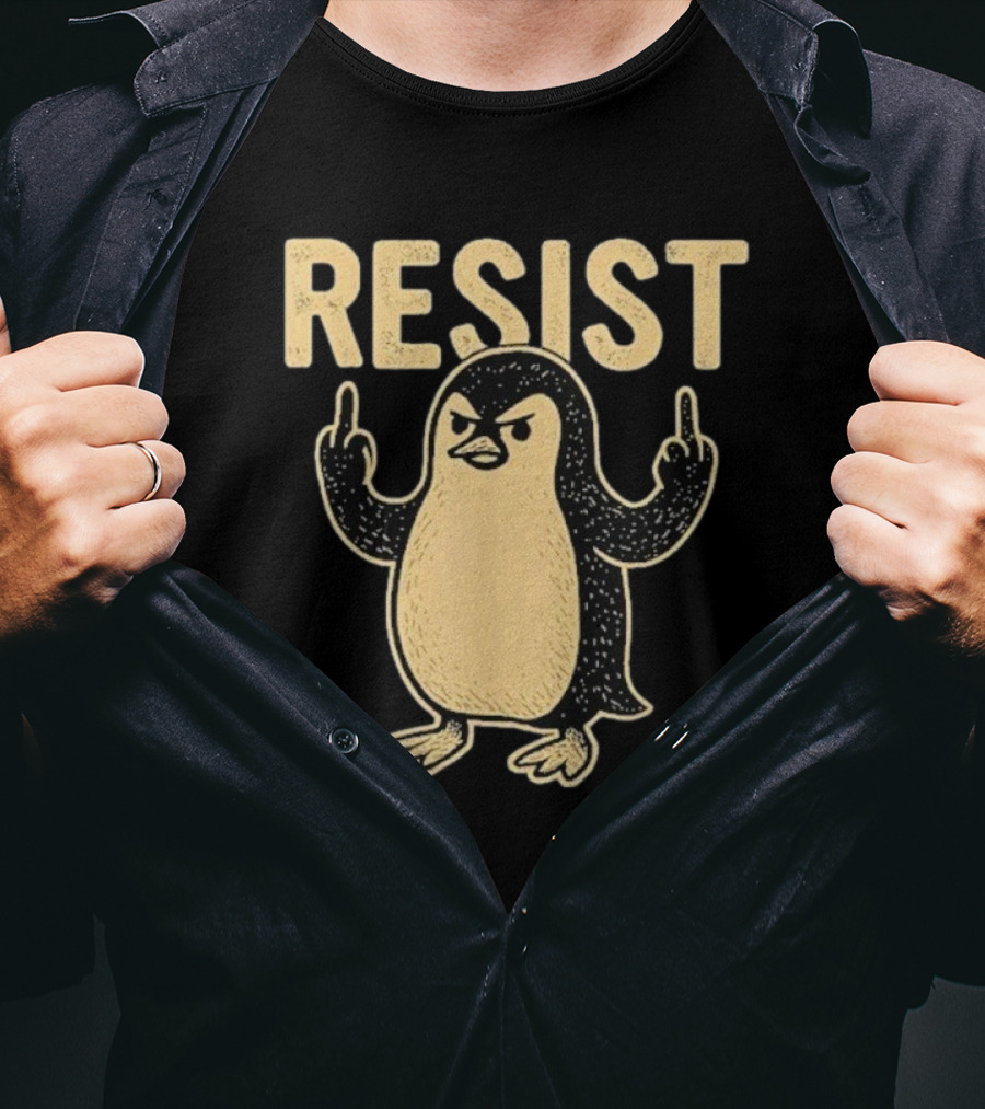 Resist Penguin Middle Finger Protest Symbol T-Shirt