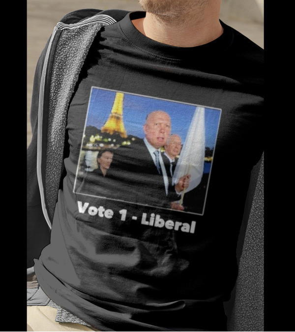 Vote 1 Liberal Peter Dutton Eiffel Tower White Flag T-Shirt