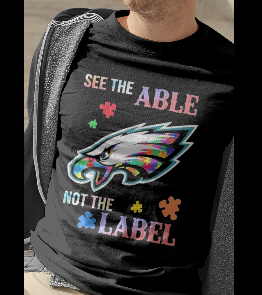 Philadelphia Eagles Autism See The Able Not The Label Puzzle Logo T-Shirt