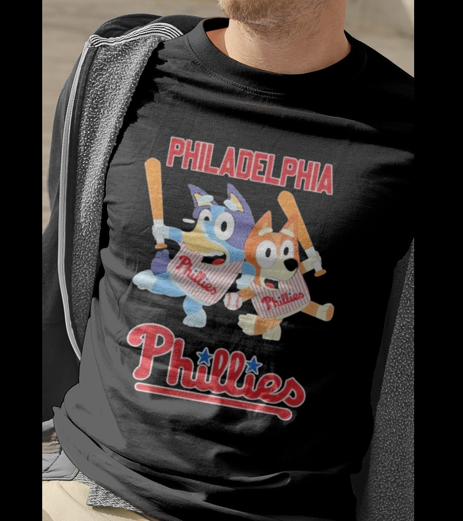 Philadelphia Phillies Bluey Cartoon Characters Baseball Theme T-Shirt