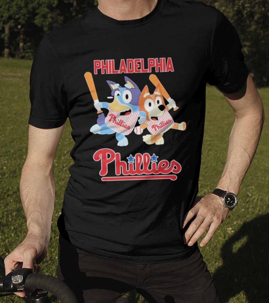 Philadelphia Phillies Bluey Cartoon Characters Baseball Theme T-Shirt