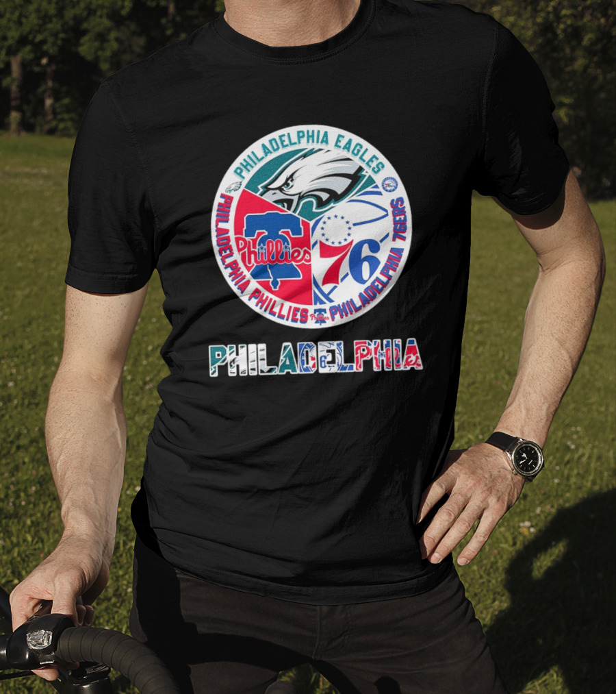 Philadelphia Eagles Phillies 76ers Circular Emblem T-Shirt