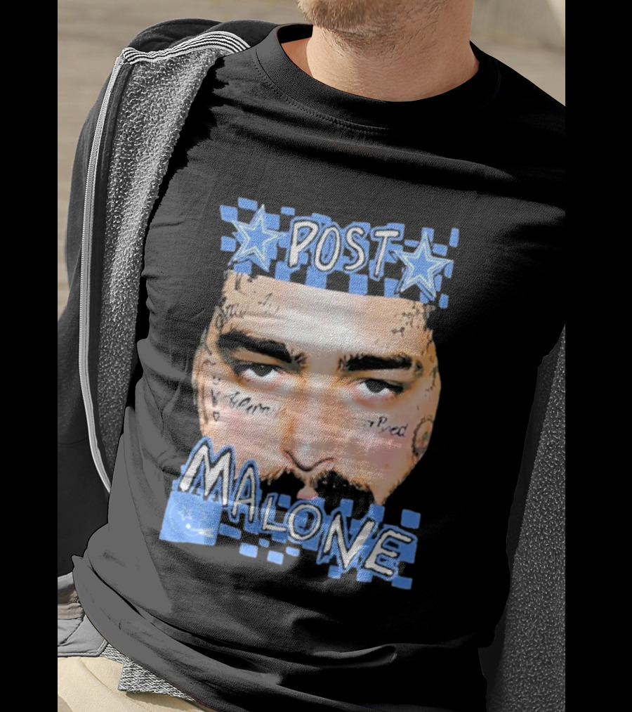 Post Malone Cowboys Star Tattoo Checkered Face T-Shirt