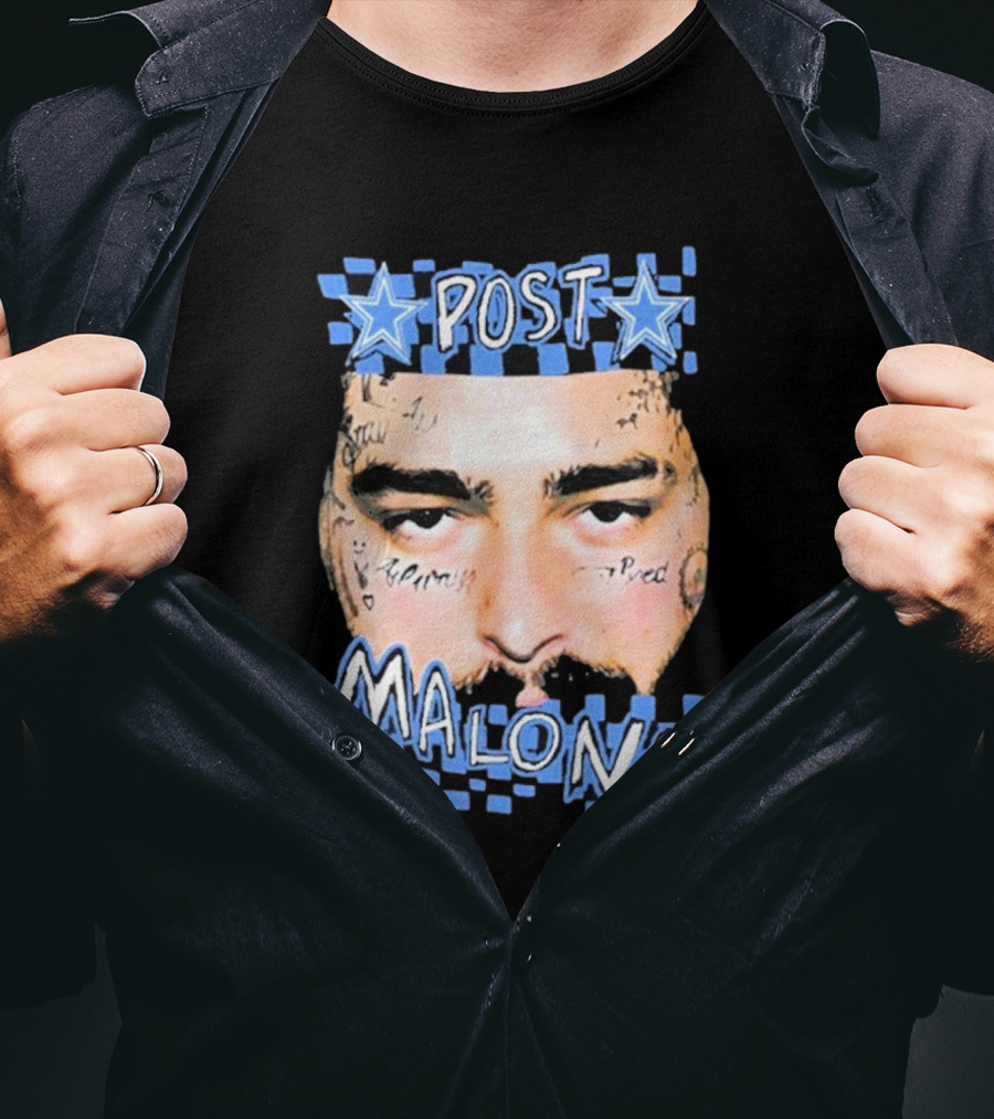 Post Malone Cowboys Star Tattoo Checkered Face T-Shirt