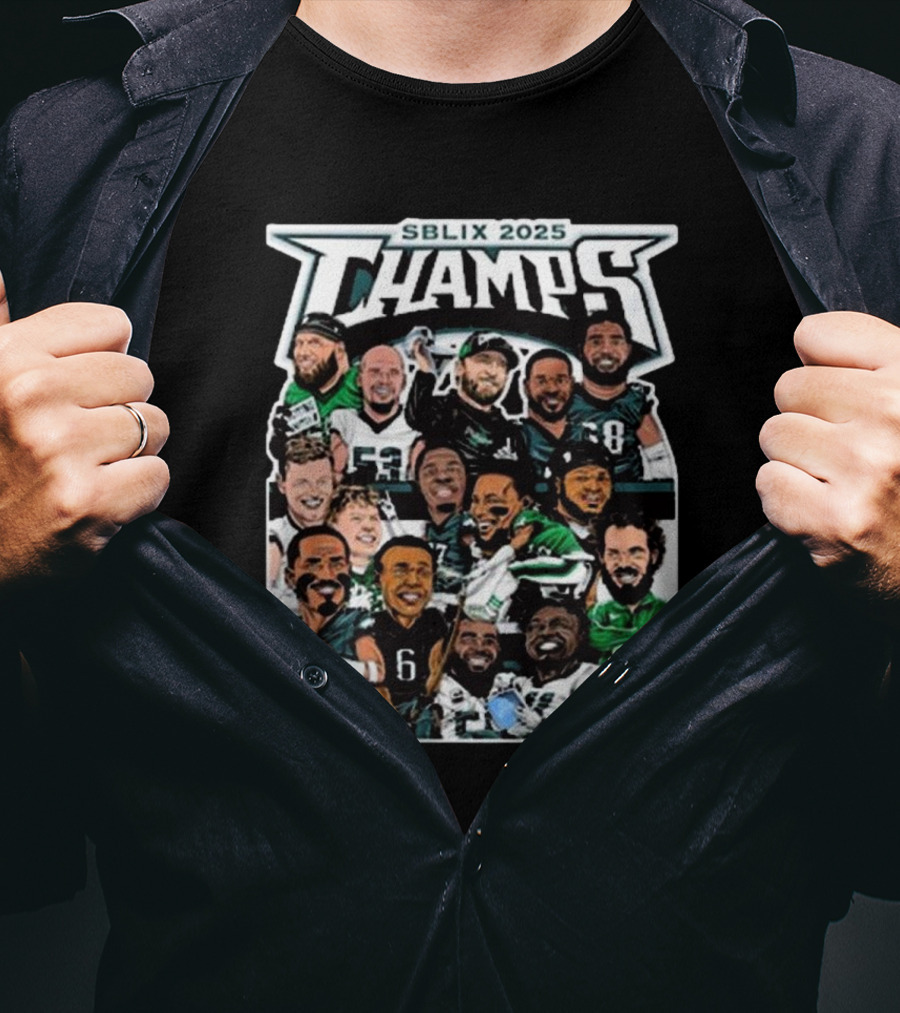 SBLIX 2025 Champs Phillygoat Philadelphia Eagles Caricatures Dream Team T-Shirt