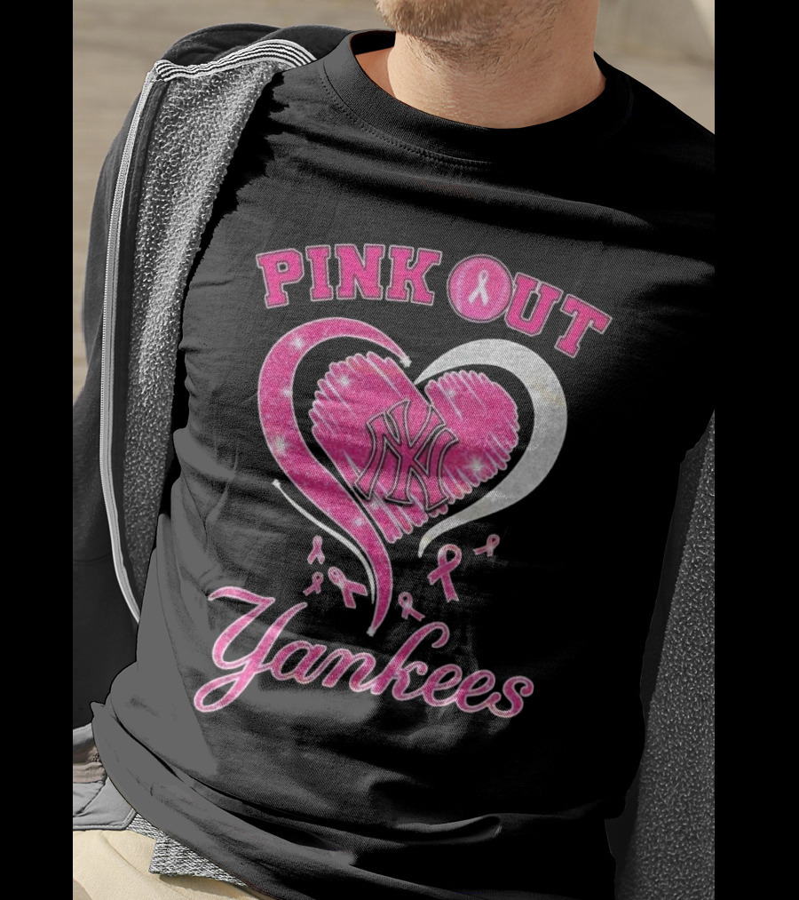 Pink Out Yankees Heart Ribbon 2025 T-Shirt