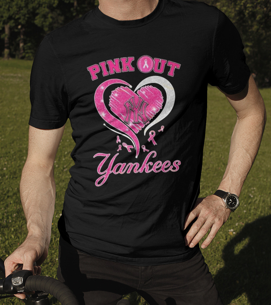 Pink Out Yankees Heart Ribbon 2025 T-Shirt