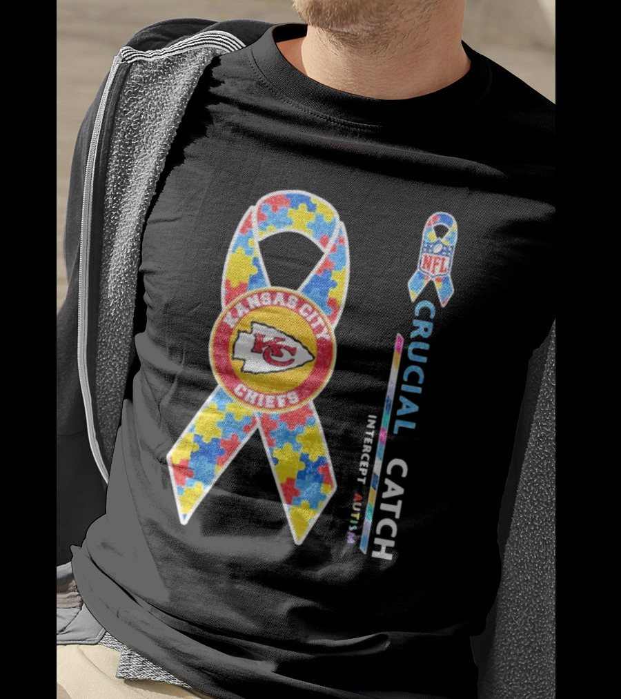 Kansas City Chiefs NFL Puzzle Ribbon Autism Awareness Crucial Catch T-Shirt