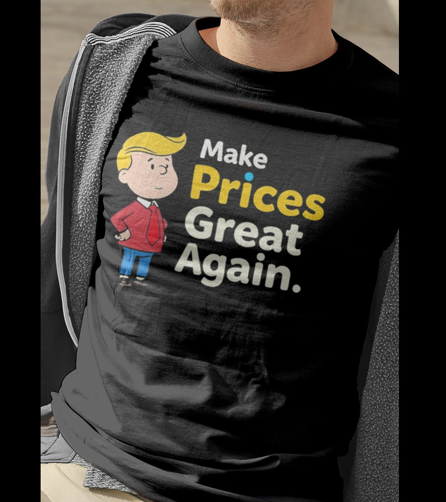 Make Prices Great Again Cartoon Character Red Tie Blue Pants T-Shirt