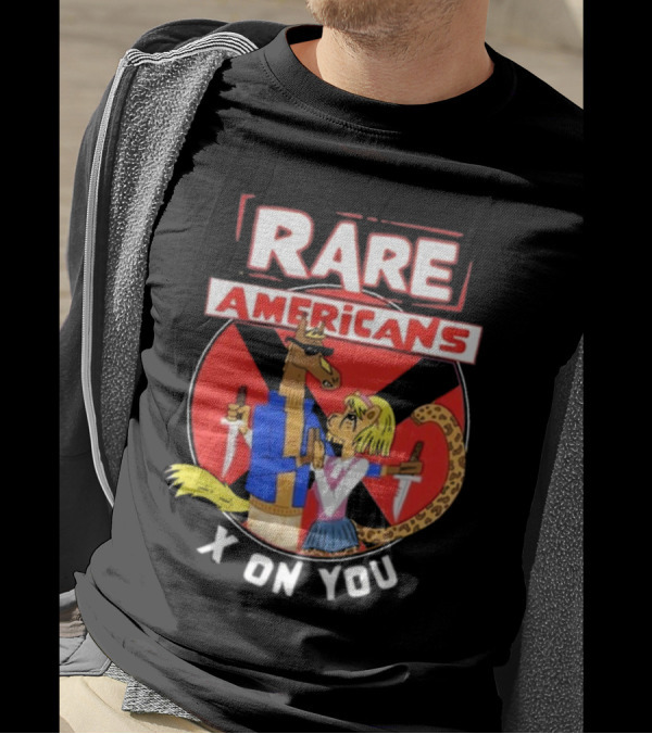 Rare Americans X On You Two Characters Holding Knives Circular Badge T-Shirt