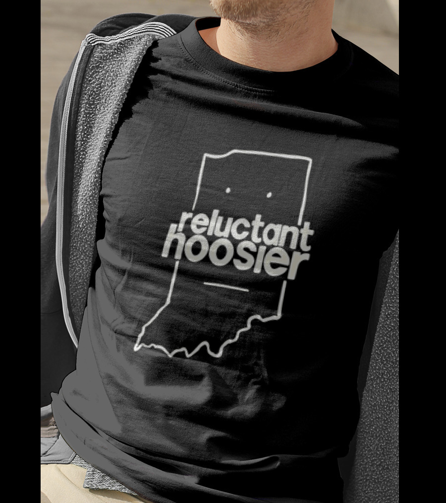 Reluctant Hoosier Indiana State Outline Face T-Shirt