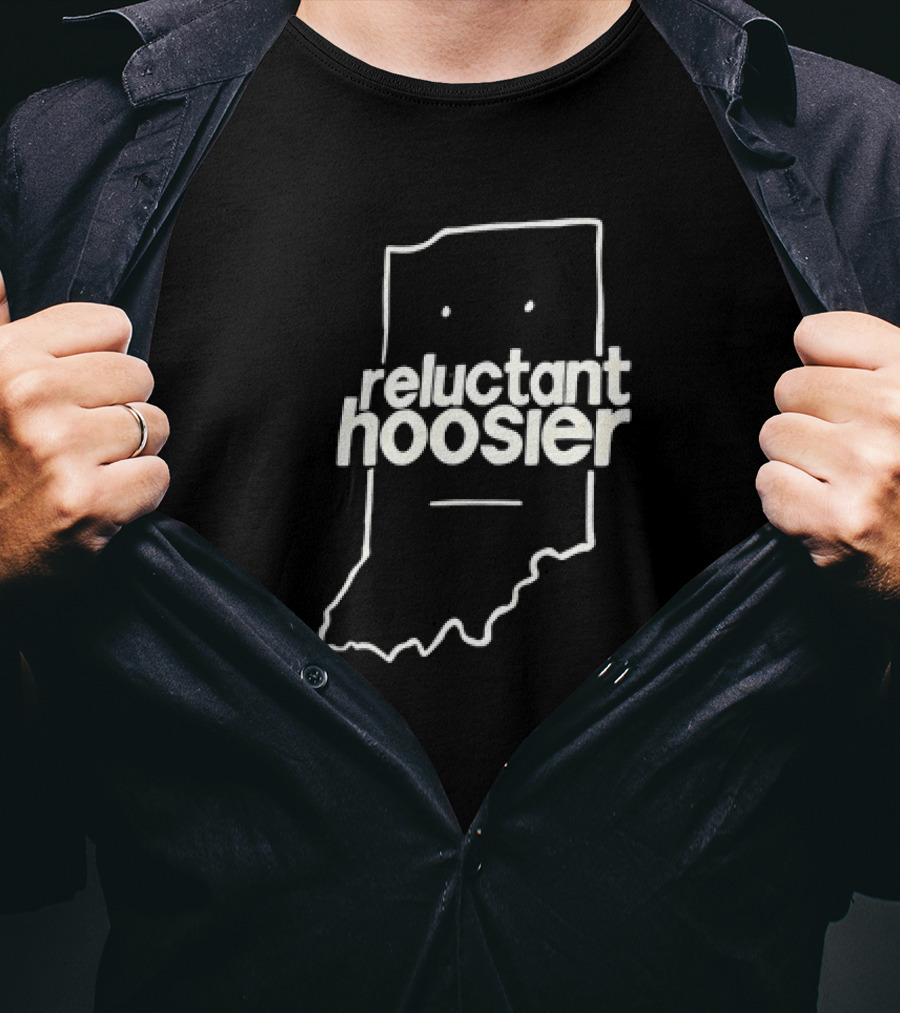 Reluctant Hoosier Indiana State Outline Face T-Shirt