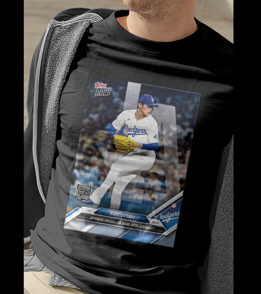 Topps Now Roki Sasaki 2025 International FA Signing Dodgers T-Shirt