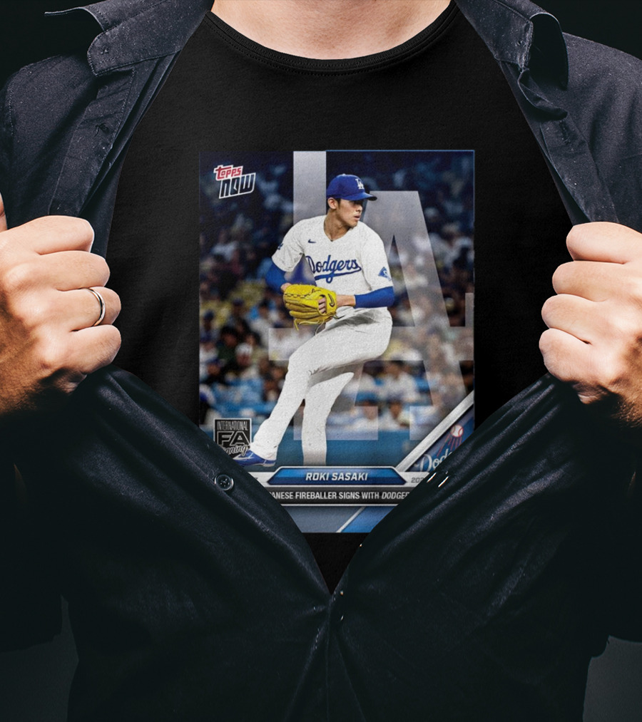Topps Now Roki Sasaki 2025 International FA Signing Dodgers T-Shirt