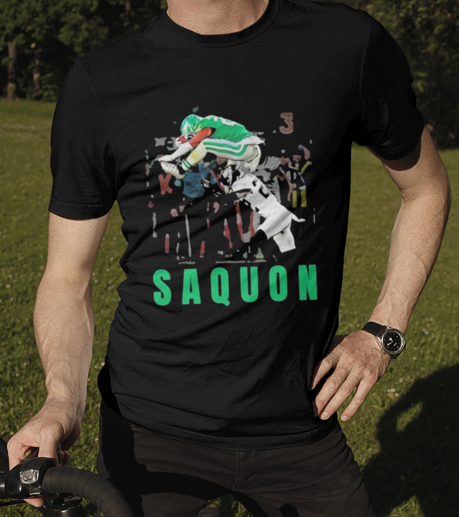 Saquon Reverse Hurdle Eagles Football Action T-Shirt