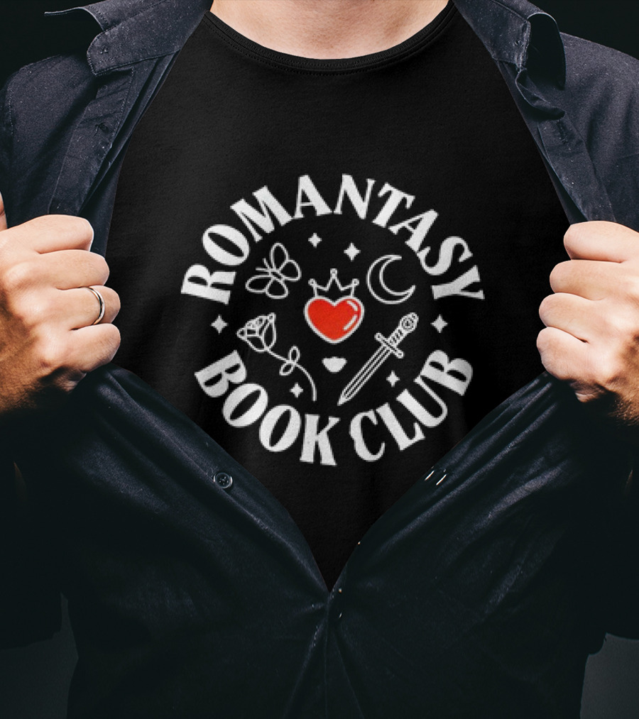 Romantasy Book Club Heart Sword Butterfly Moon Rose Crown T-Shirt