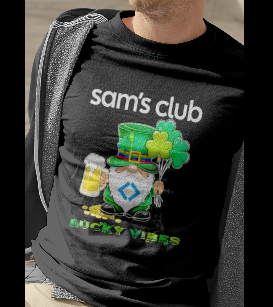 Sam’s Club Lucky Vibes St Patrick’s Day Gnomes Beer Shamrock T-Shirt