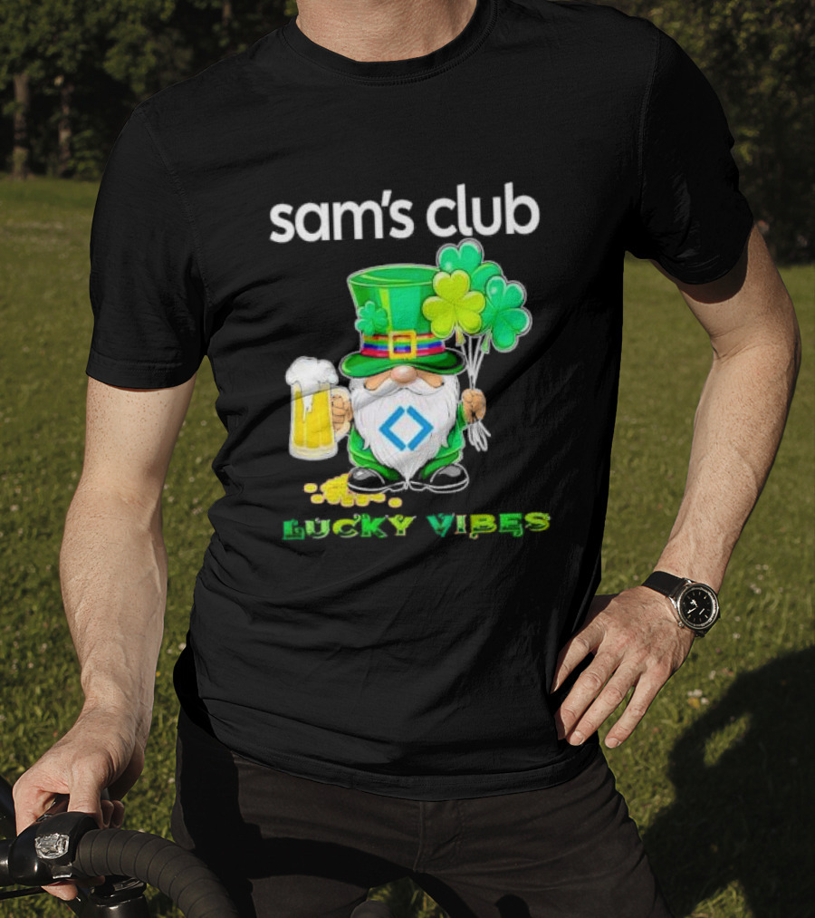 Sam’s Club Lucky Vibes St Patrick’s Day Gnomes Beer Shamrock T-Shirt