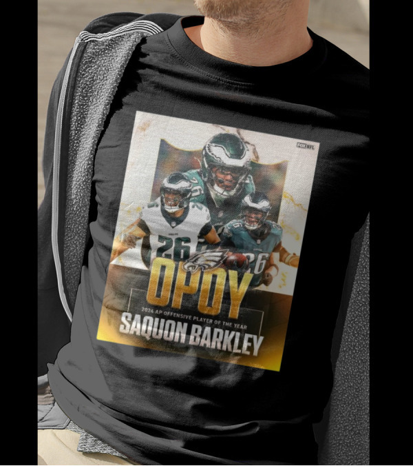 Philadelphia Eagles Saquon Barkley AP OPOY 2024 Offensive Player Of The Year NFL على FOX T-Shirt