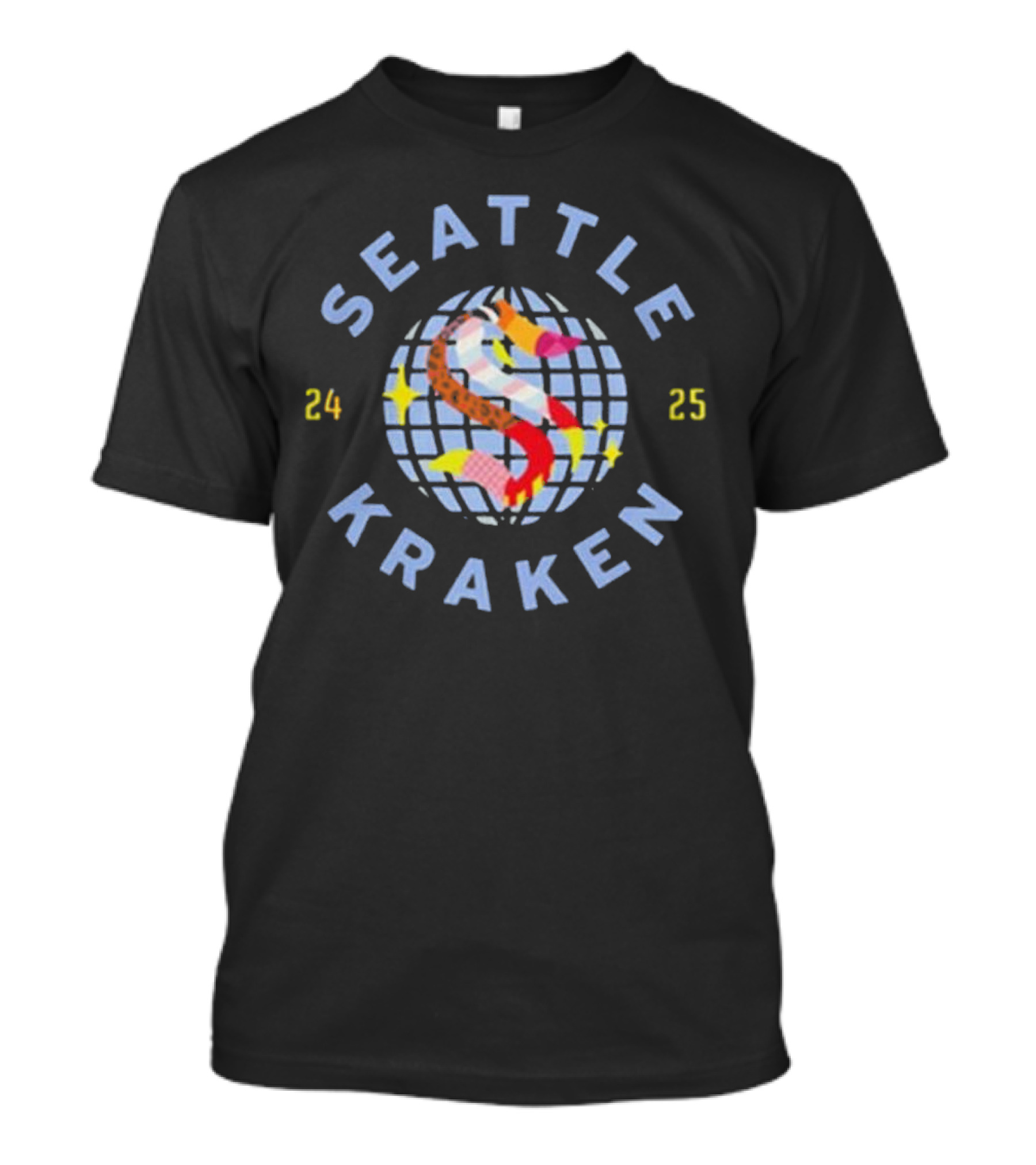 Seattle Kraken Pride Night 2025 Globe Stars Rainbow S 24 25 T-Shirt