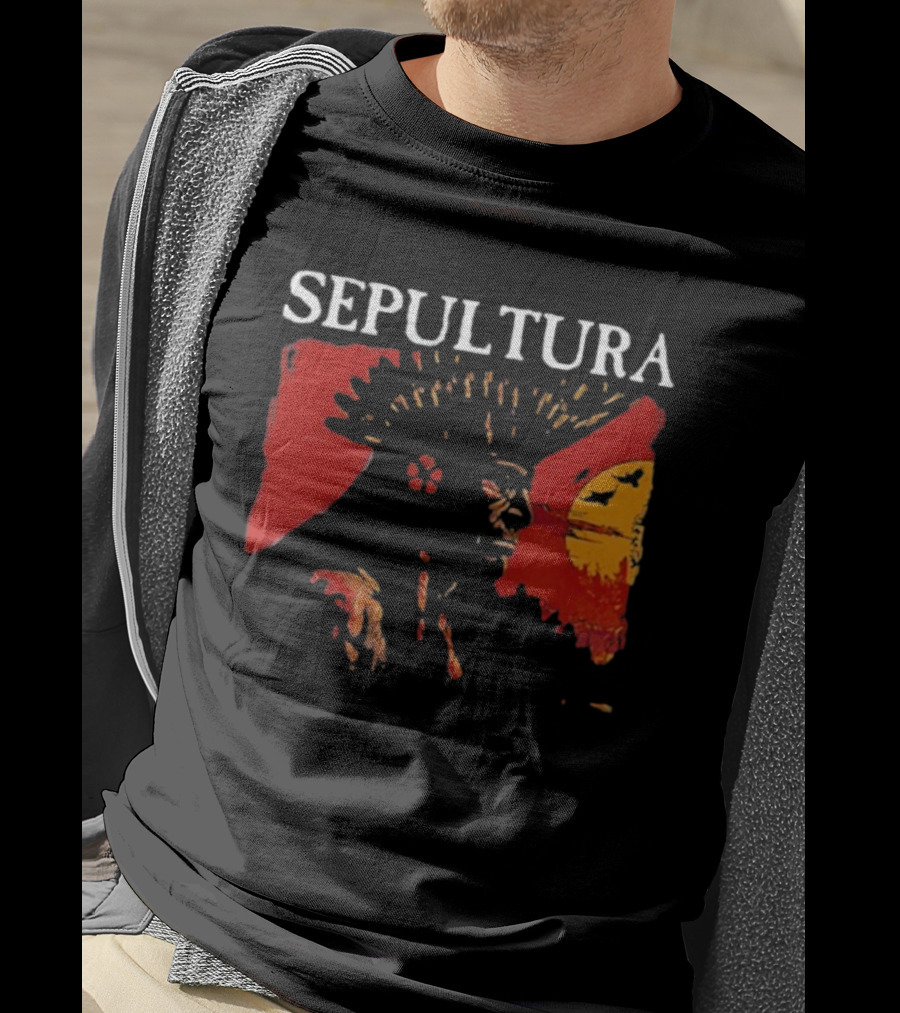 Sepultura Celebrating Life Through Death Black Sunburst And Sunset Scene T-Shirt