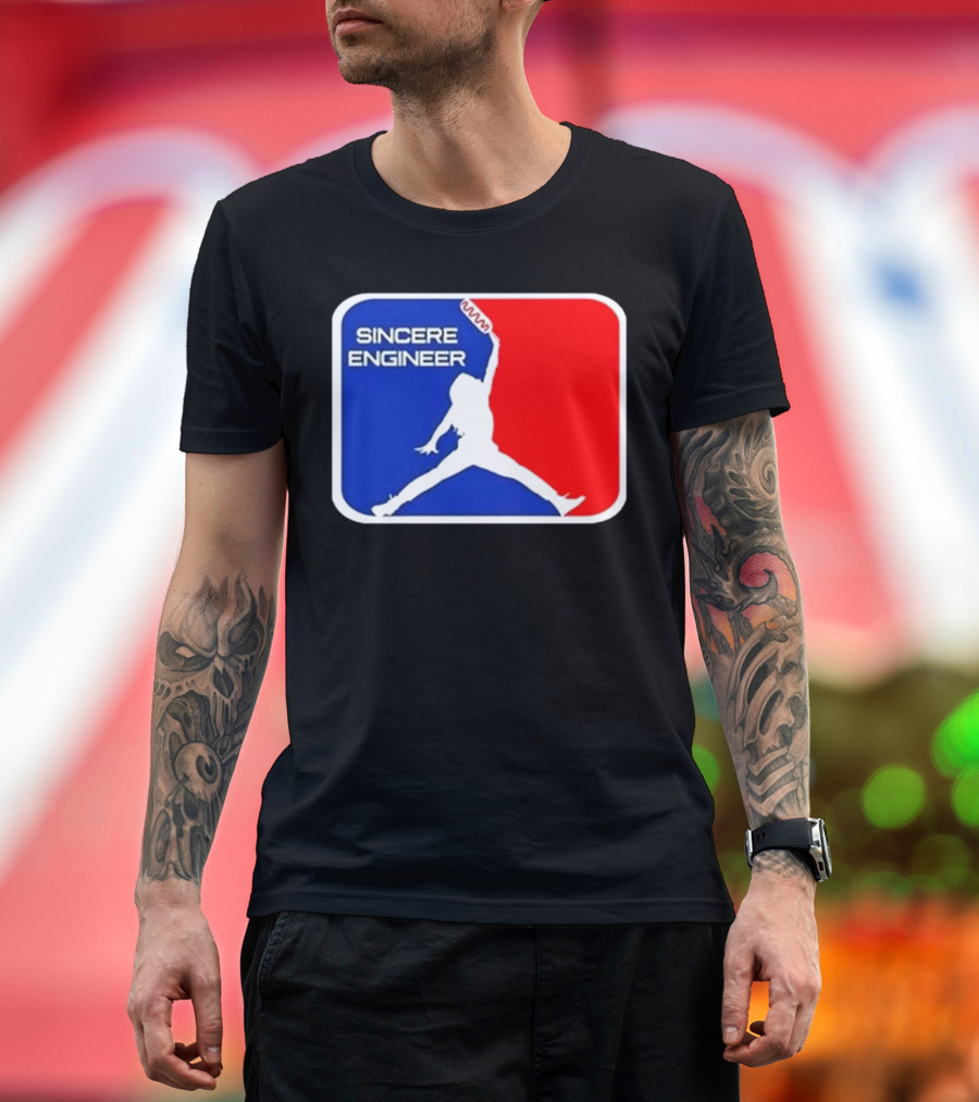Sincere Engineer Jumping Figure with Hot Dog Icon T-Shirt