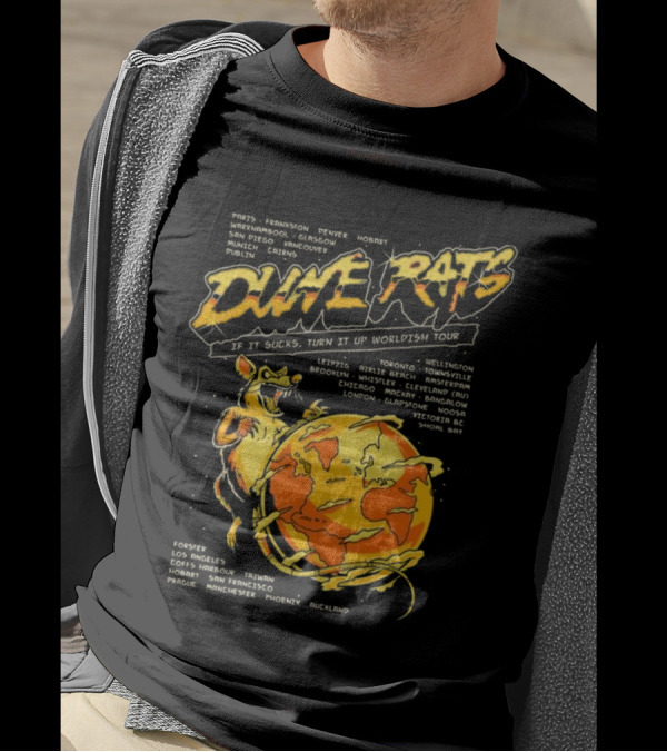 Dune Rats Worldish Tour If It Sucks With Cartoon Rat And Flaming Earth T-Shirt