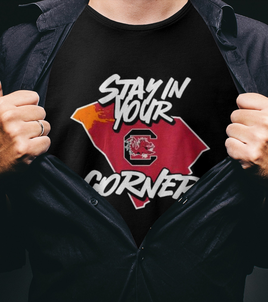 South Carolina Football Stay In Your Corner Gamecock Logo And State Map T-Shirt