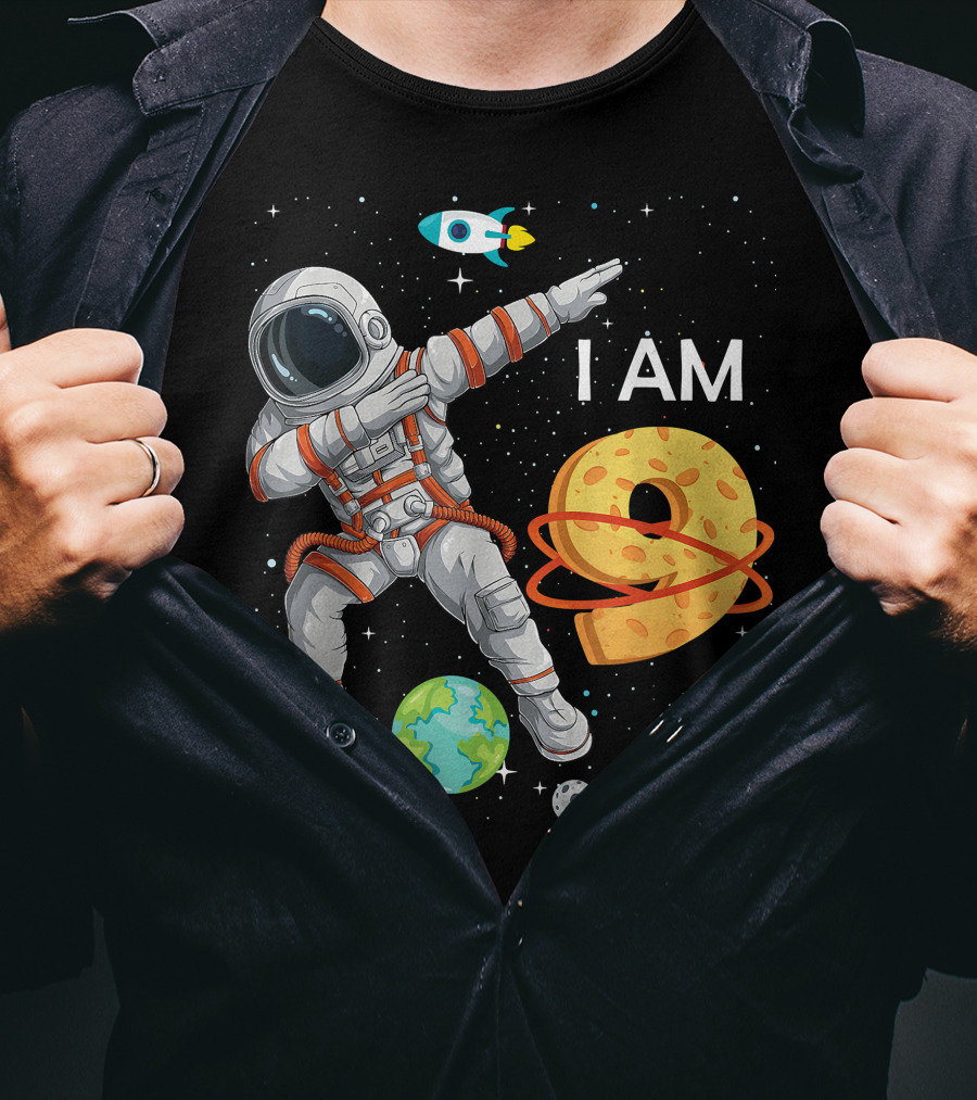 I Am 9 Years Old Birthday Boy Astronaut Space 9th B-Day T-Shirt