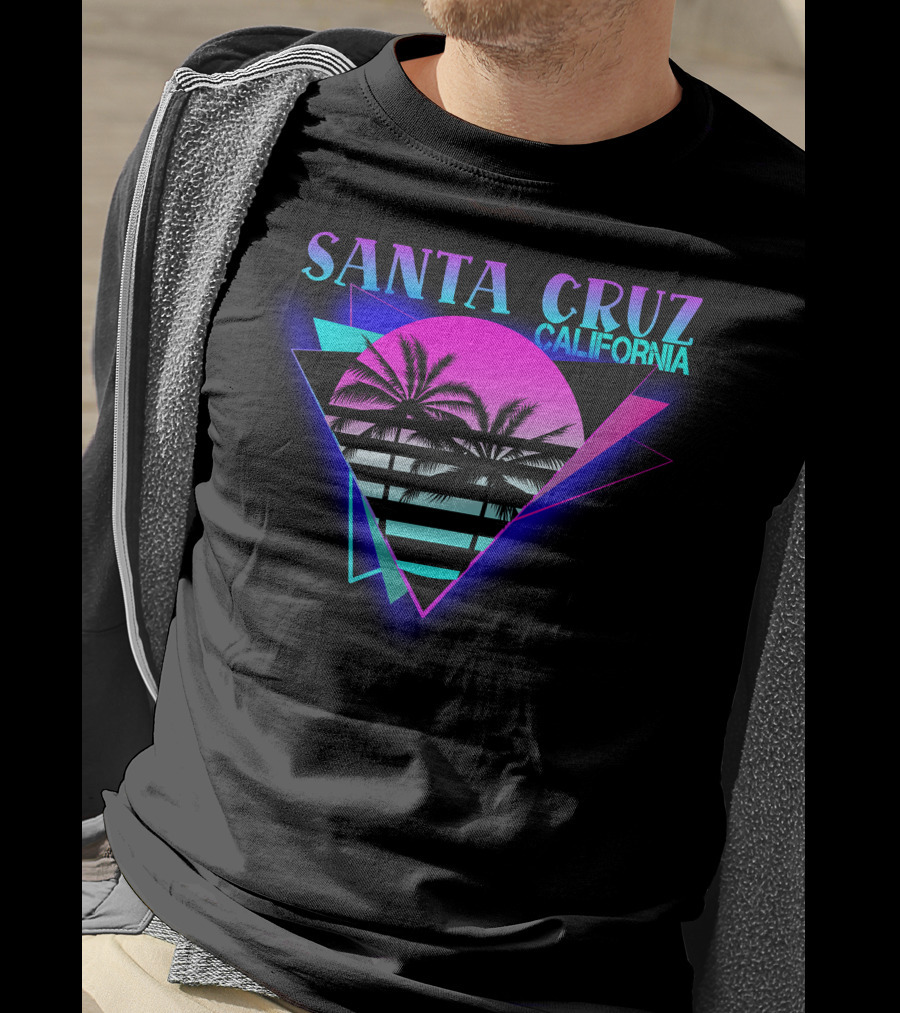 Santa Cruz California 70er 80er Retro Palm Trees Neon Triangle T-Shirt