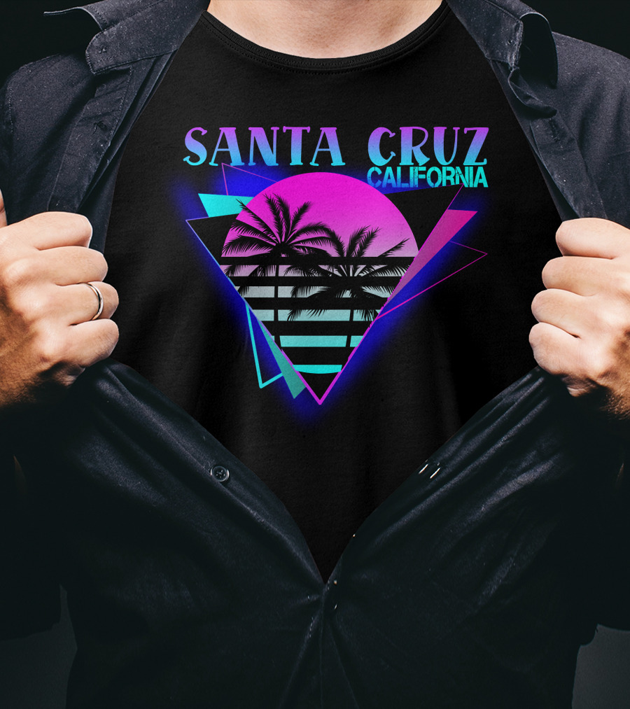 Santa Cruz California 70er 80er Retro Palm Trees Neon Triangle T-Shirt