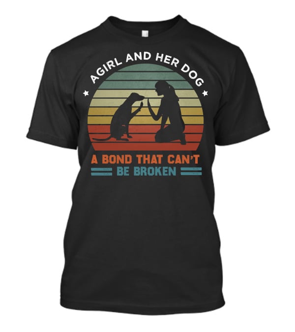 A Girl And Her Dog A Bond That Can't Be Broken Vintage Dog Silhouette Retro Stripes T-Shirt