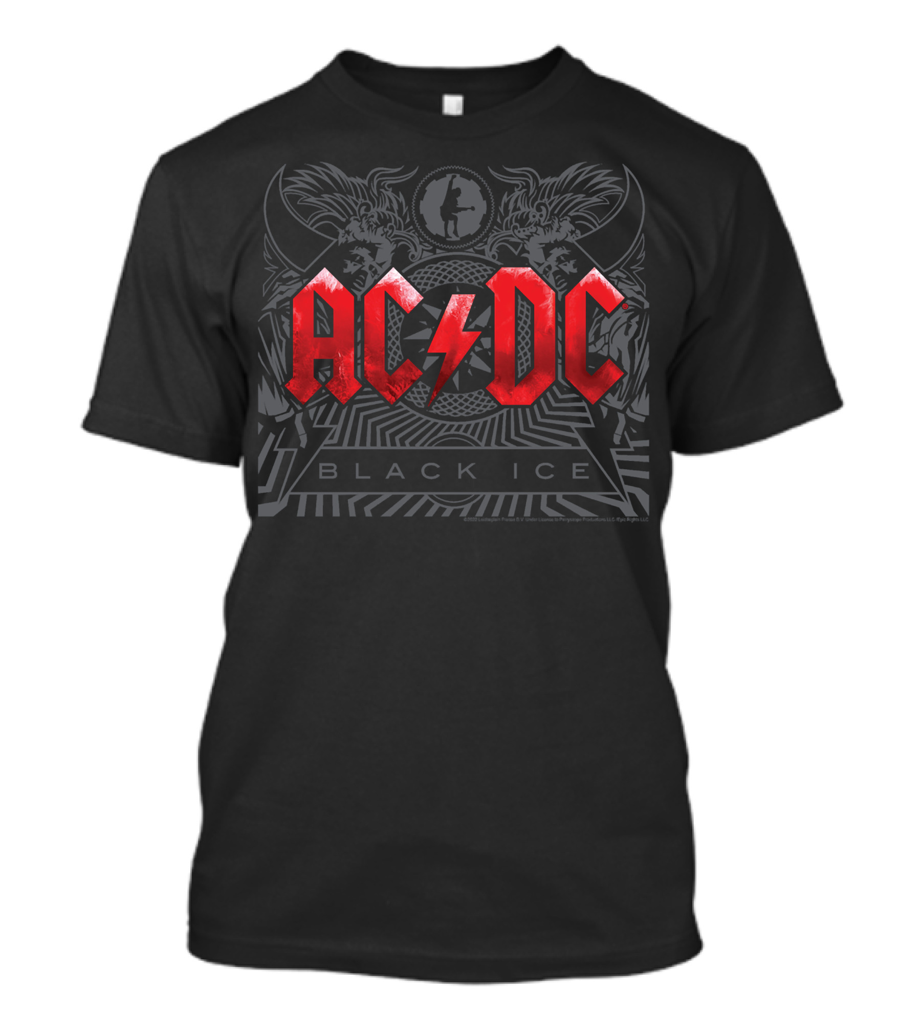ACDC Black Ice Red Lightning Logo With Winged Creatures And Circle T-Shirt