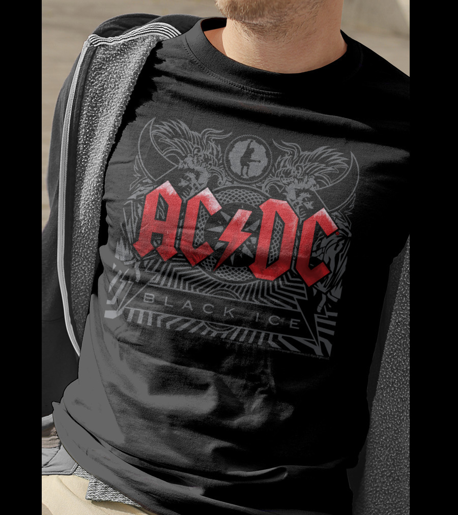ACDC Black Ice Red Lightning Logo With Winged Creatures And Circle T-Shirt
