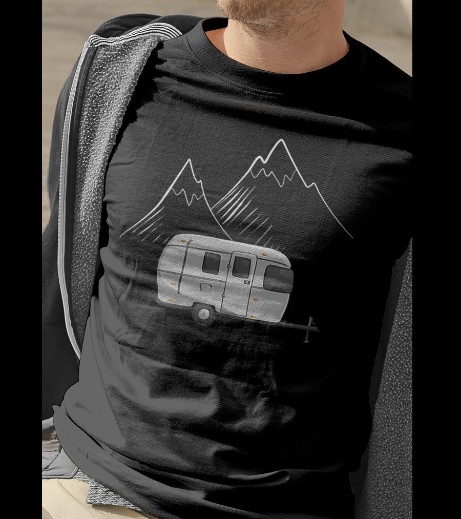 Airstream Camping Trailer With Mountain Outline T-Shirt