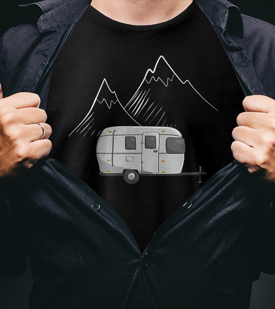Airstream Camping Trailer With Mountain Outline T-Shirt