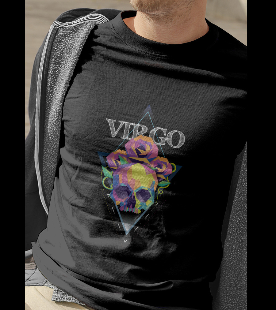 Virgo Polygonal Skull With Roses T-Shirt