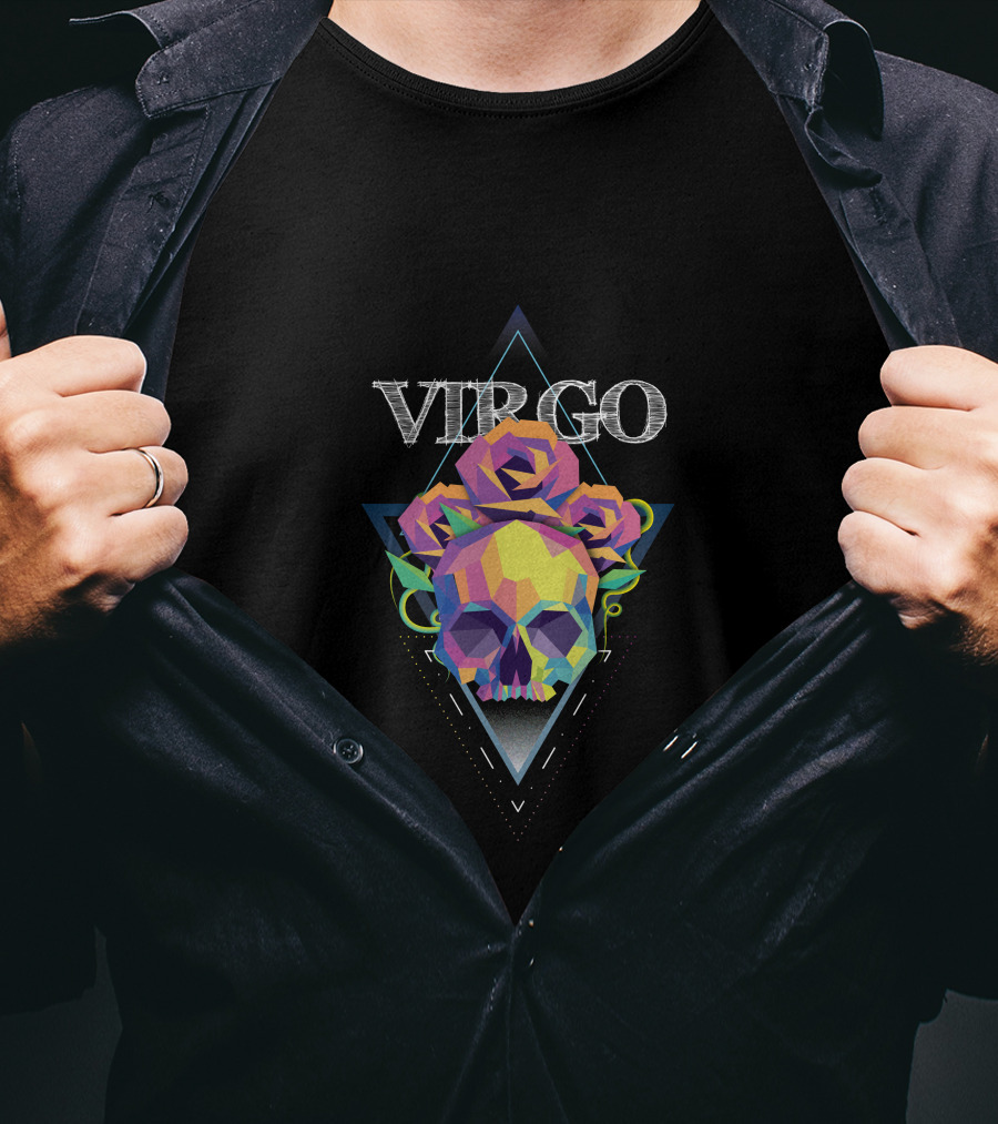 Virgo Polygonal Skull With Roses T-Shirt