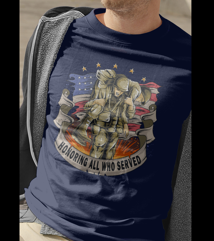 Honoring All Who Served American Army Veterans Holding Friends T-Shirt