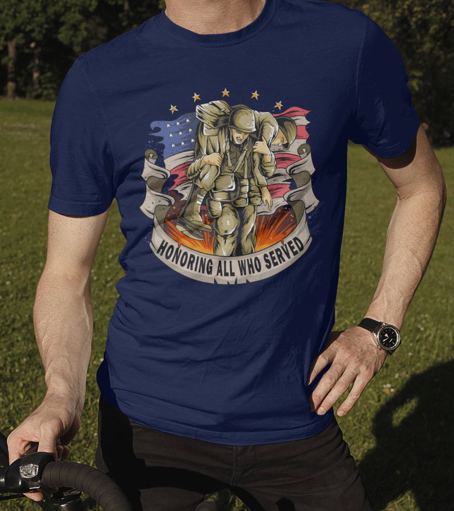Honoring All Who Served American Army Veterans Holding Friends T-Shirt