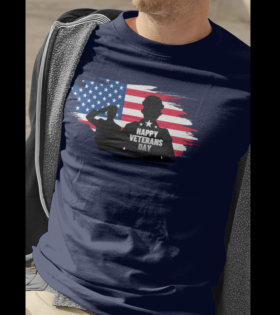 Happy Veterans Day Flag With Saluting T-Shirt