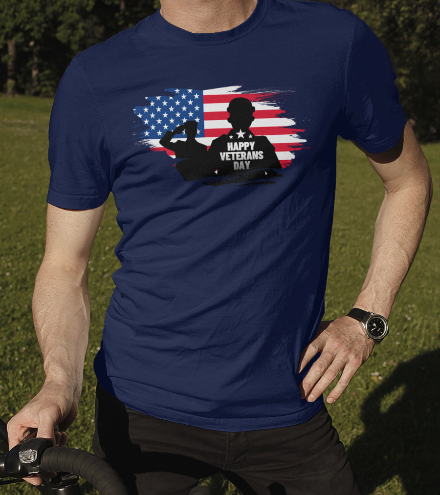 Happy Veterans Day Flag With Saluting T-Shirt