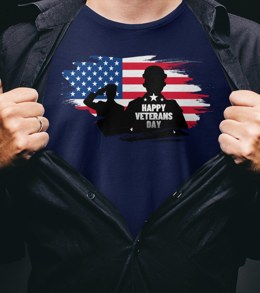 Happy Veterans Day Flag With Saluting T-Shirt
