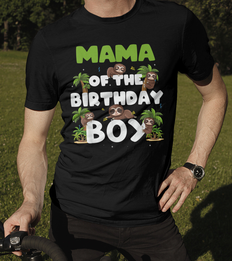 Mama Of The Birthday Boy Sloth Boy Party Family Tropical Palm Trees T-Shirt