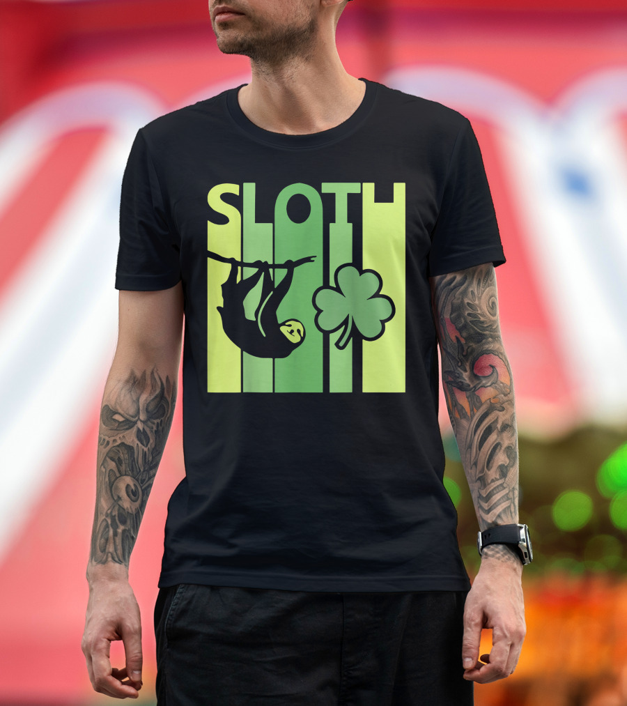 Lucky Sloth Hanging Irish Vintage Shamrock St Patrick's Day T-Shirt
