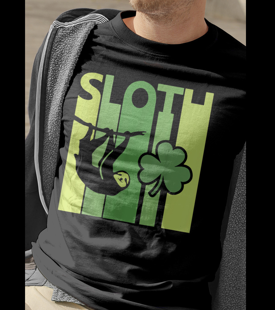Lucky Sloth Hanging Irish Vintage Shamrock St Patrick's Day T-Shirt