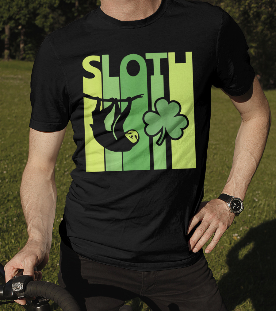 Lucky Sloth Hanging Irish Vintage Shamrock St Patrick's Day T-Shirt