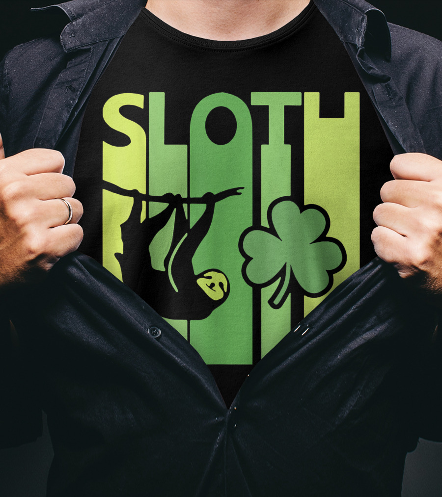 Lucky Sloth Hanging Irish Vintage Shamrock St Patrick's Day T-Shirt
